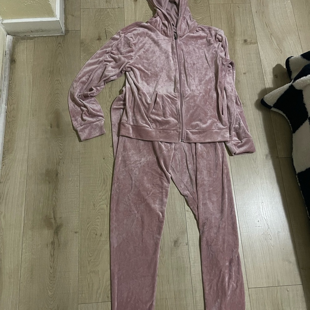 Soft Pink Velour Hoodie and Pants Set